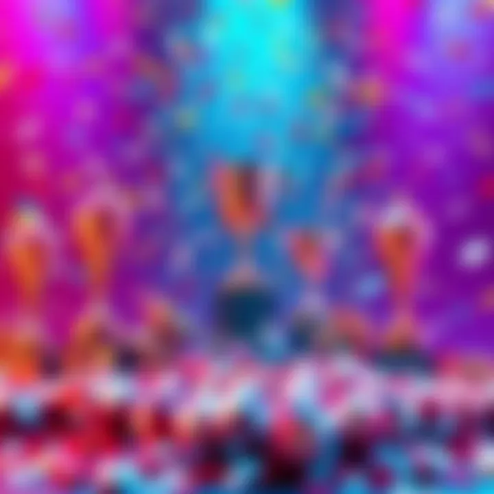 Celebration of the winners from the recent lottery draws with confetti and trophies