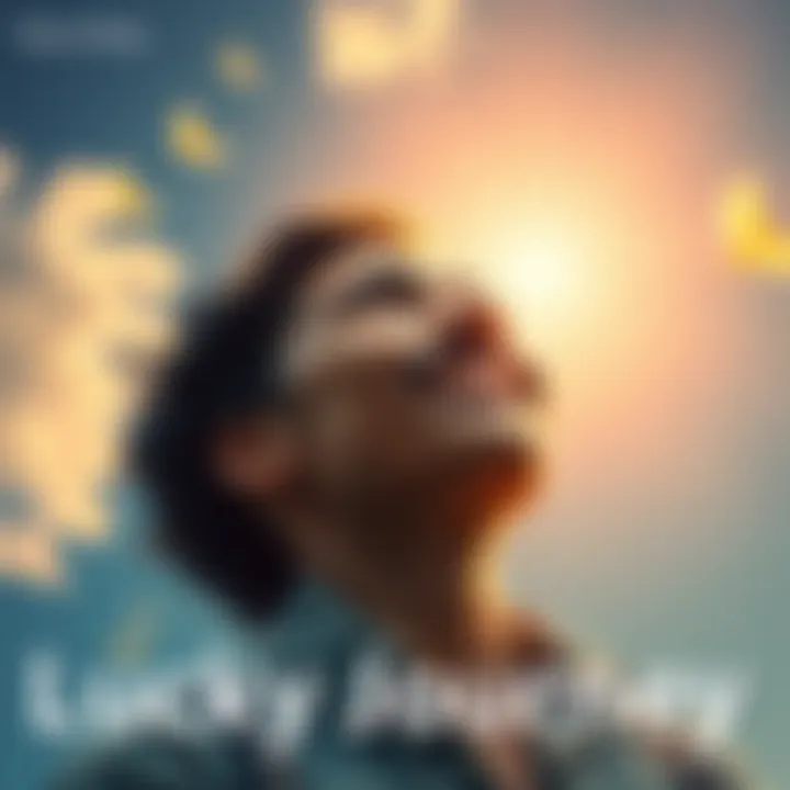 A smiling person looking up at a bright sky, symbolizing hope and new beginnings.
