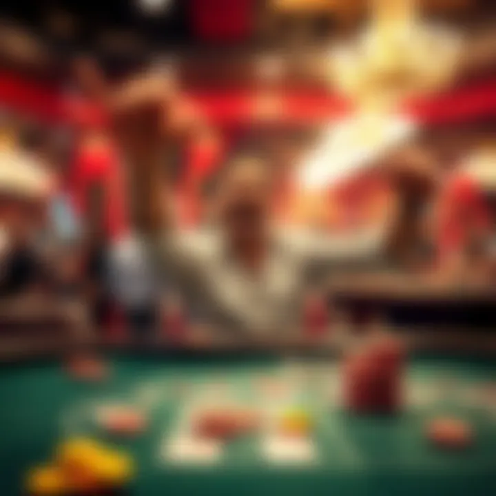 A player excitedly celebrates a small win at a gambling table after making minimal bets following a big loss.