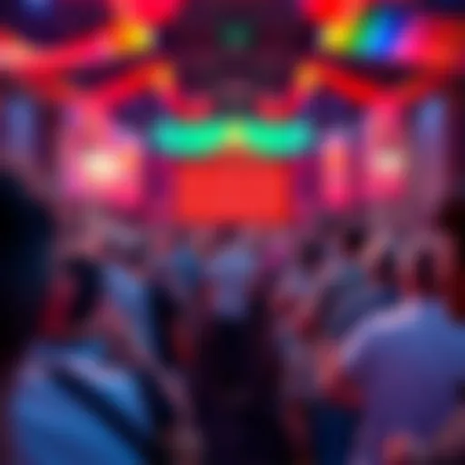 A crowd eagerly watches as prizes are drawn in a vibrant lottery event, full of excitement and anticipation.