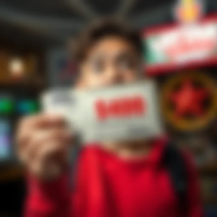 A person holding a winning lottery ticket and looking surprised, with a $400 prize highlighted on the ticket