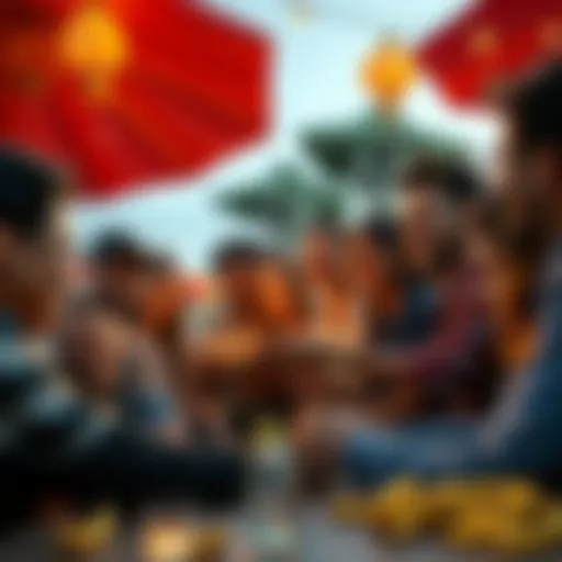 Lucky moments shared by people A group of happy people sharing stories about their good fortunes outdoors