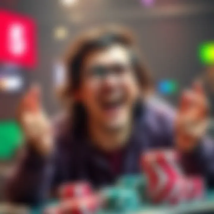 A joyful player with a big smile shows off winning chips after a successful game strategy in Iron.