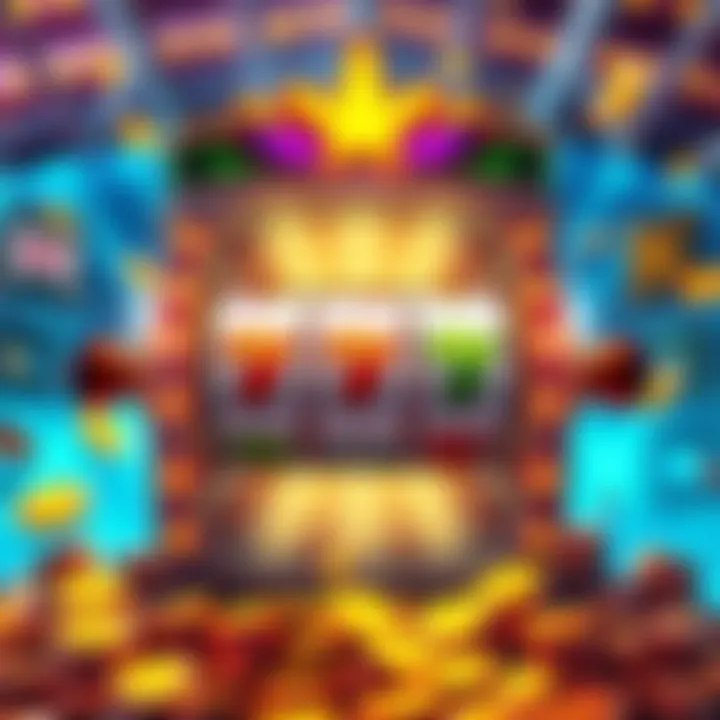 Lucky Slot Spin A vibrant slot machine displaying symbols of luck and winning, with bright lights and coins around it, showcasing a big win from a small bet.