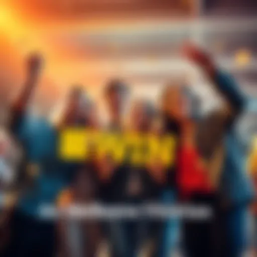 A group of friends joyfully celebrating their unexpected lottery win together, holding cash and tickets in excitement.