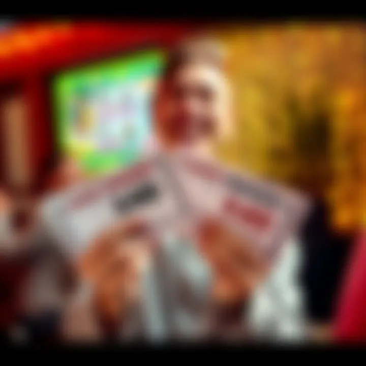 A joyful person holding two winning $40 scratch-off tickets, celebrating their unexpected luck.