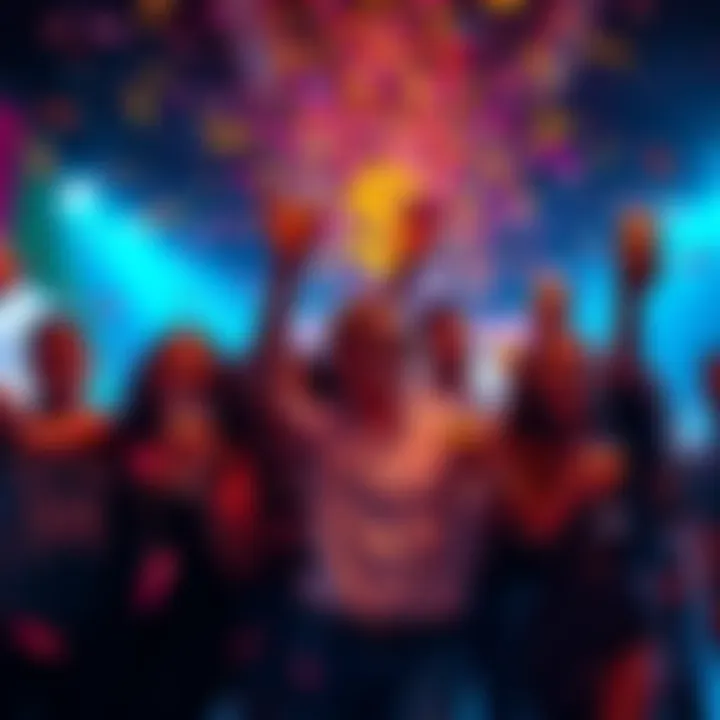 Group of happy people celebrating their wins with confetti and drinks
