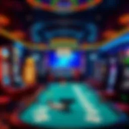 A vibrant scene showing players enjoying various casino games at Luckyhands Casino, with colorful slot machines and card tables.