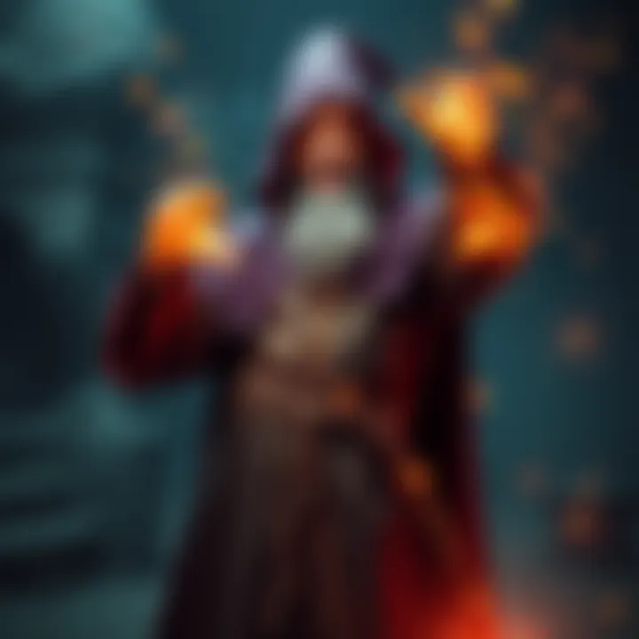 A wizard in a flowing robe conjures magic with a confident smile, creating colorful sparks around him.