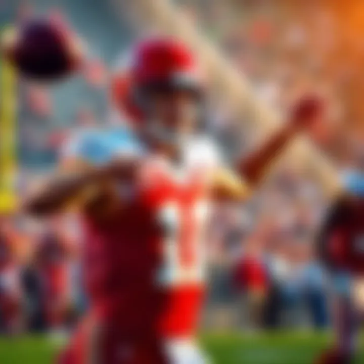 Patrick Mahomes throwing a pass during a game, showcasing his skills and athleticism