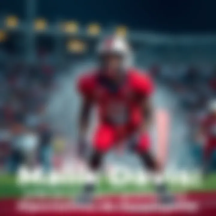 Malik Davis on the field Malik Davis in a football uniform preparing for a play during a game