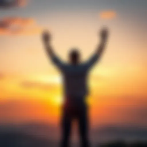 A man standing proudly in front of a sunset, symbolizing hope and a new beginning after overcoming gambling debts
