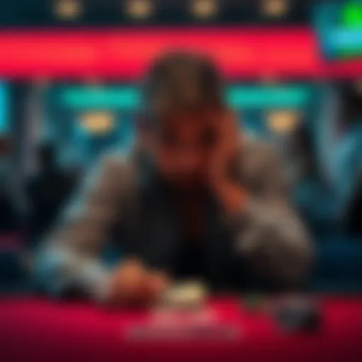 A man sitting at a table with his head in his hands, showing distress after losing money in gambling
