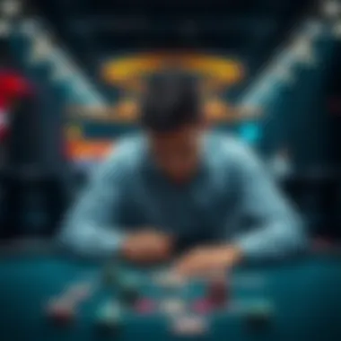 A man sitting alone at a table, looking down with a worried expression, representing his struggle with gambling addiction and financial losses.