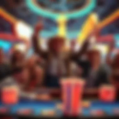 Man Cowboys Winning in Las Vegas A group of cowboys celebrating their winnings at a Las Vegas casino, with excited players around them.