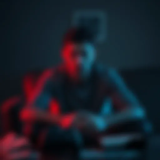 A man looks worried and anxious, sitting alone in a dimly lit room, with bills and a gaming console nearby, symbolizing his struggle with gaming addiction and consequences of theft.