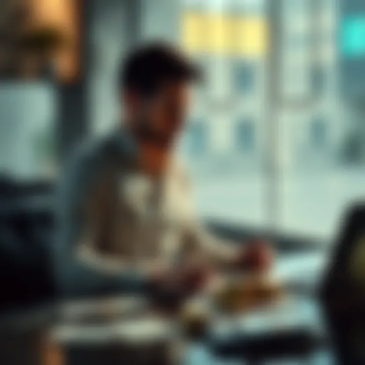 A man sitting alone at a table, looking contemplative, with some cash and bills in front of him, symbolizing mixed emotions about financial gains and losses.