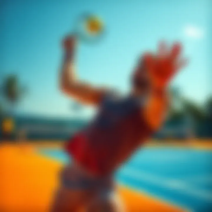 A man serves the ball on a tennis court, showing focus and determination while playing the sport.