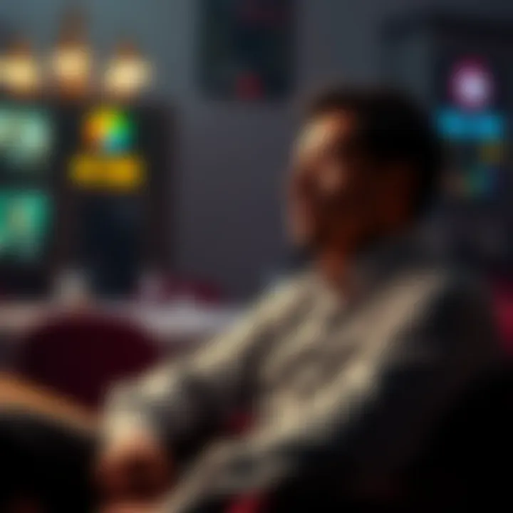 A 30-year-old man sits thoughtfully, contemplating his struggles with gambling addiction and financial losses.