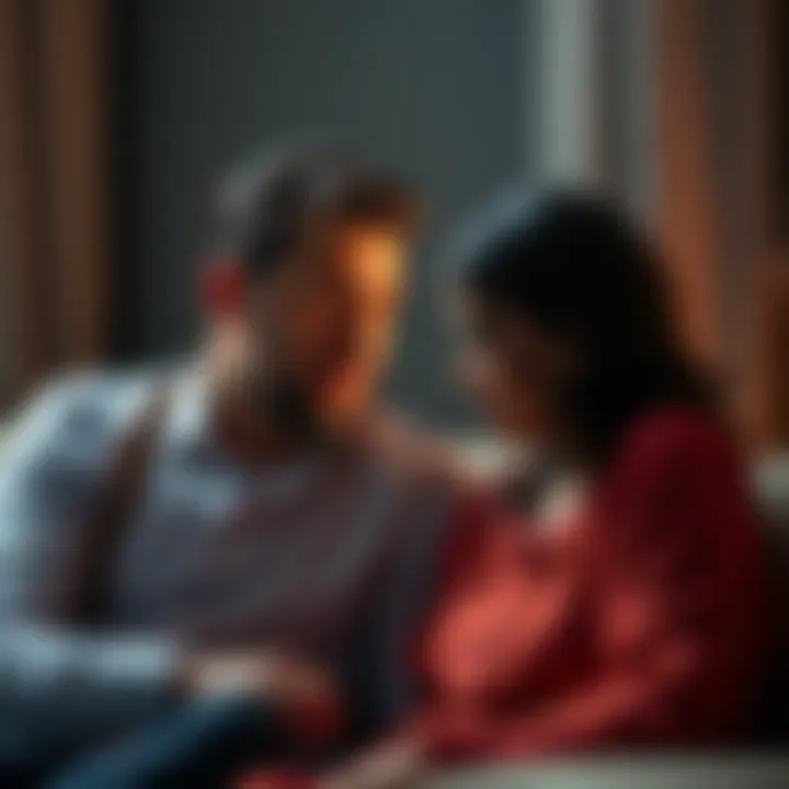 Man revealing secrets to his wife A man sits across from his wife, visibly emotional, as he opens up about his secrets. Tears well up in her eyes as she listens intently, highlighting the tension of the moment.
