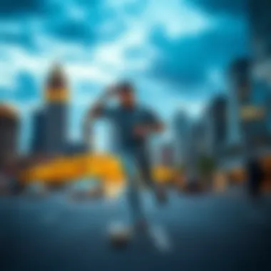A man running through the streets of Pittsburgh, expressing frustration after a close game loss, with a backdrop of the city skyline.