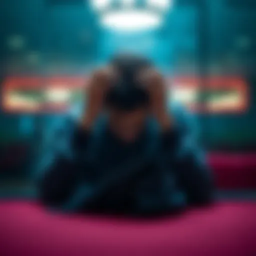 A 28-year-old man shows despair as he sits alone at a table, reflecting on his struggles with gambling and debt