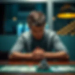 A young man looks distressed and hopeless, sitting at a table with his head in his hands, reflecting on his financial struggles from online gambling.