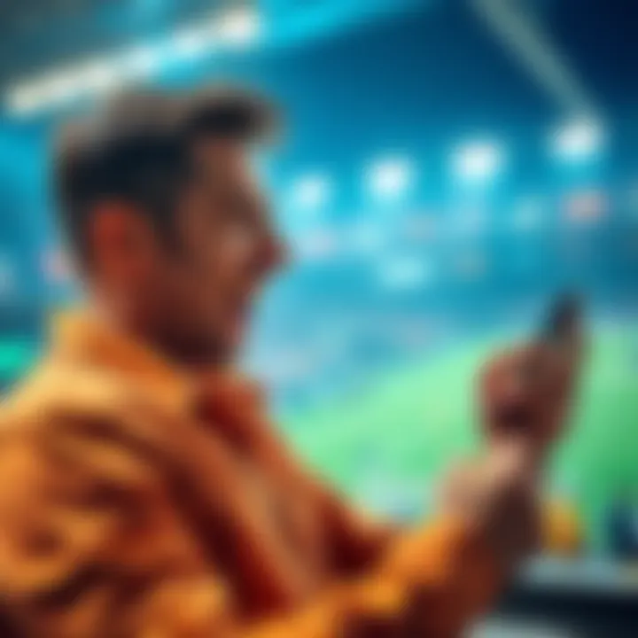 A person using a mobile device to place a sports bet, showing excitement and focus.