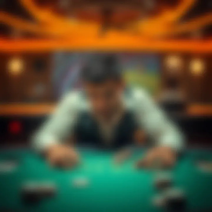 A man sitting at a blackjack table looking concerned, with empty chips in front of him