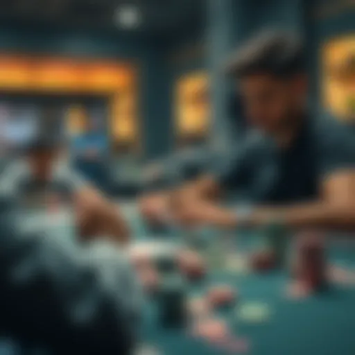 A player analyzing their budget while playing a game with chips and cards on the table