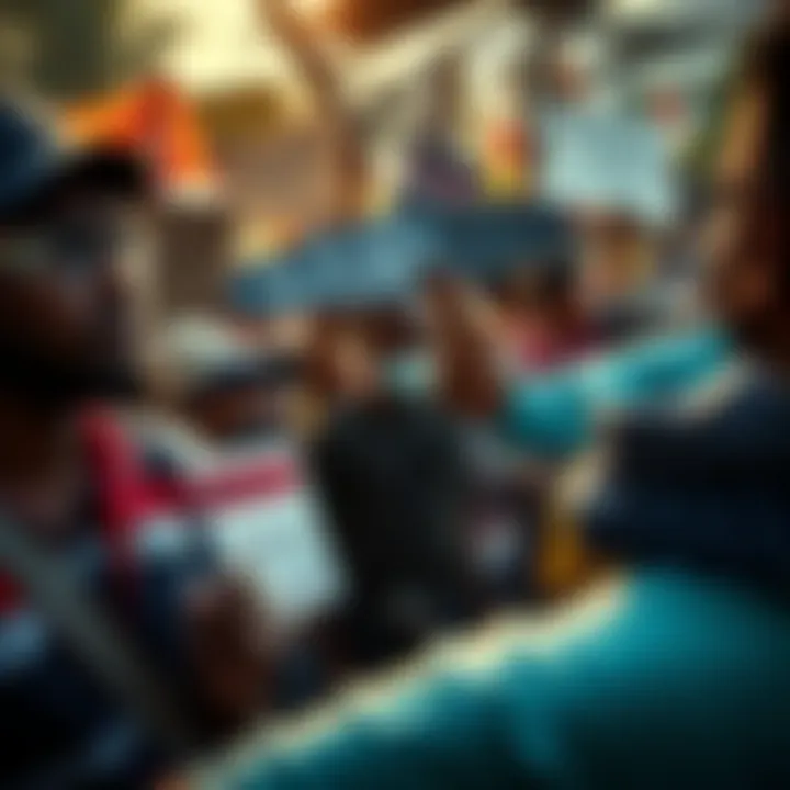 Local residents gathering and protesting against the ban on manual saws, holding signs and expressing their frustration.