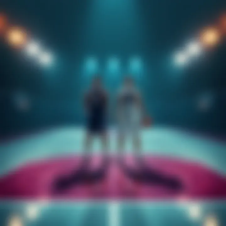 Mariano and Nik Airball standing apart on two different basketball courts, showing their rivalry and lack of teamwork