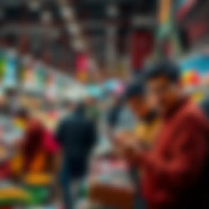 People examining products related to random selections in a market setting