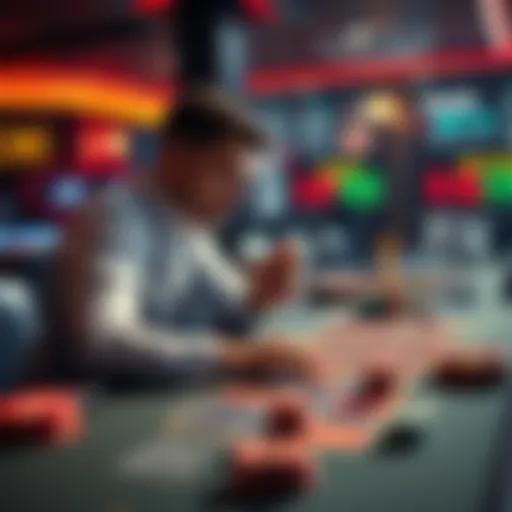 A person analyzing betting patterns at a table, discussing the risks of a Martingale strategy with 15 rounds.
