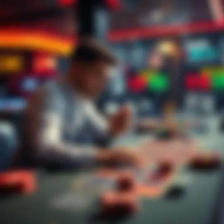 A person analyzing betting patterns at a table, discussing the risks of a Martingale strategy with 15 rounds.