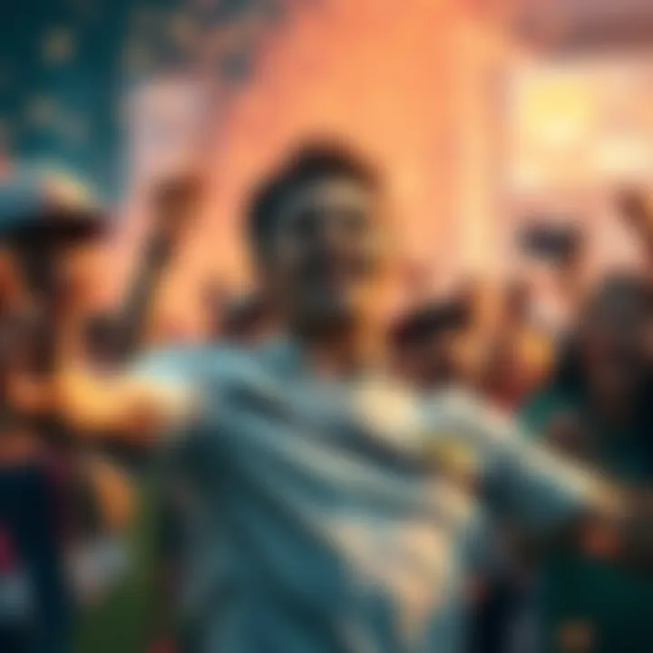 Max celebrates a recent victory surrounded by enthusiastic supporters, showcasing the joy and inspiration his wins bring to others.