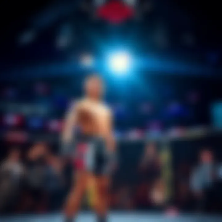Max Holloway vs Conor McGregor UFC 329 Max Holloway stands confidently in the octagon, preparing for his fight against Conor McGregor at UFC 329, fans cheering in the background.