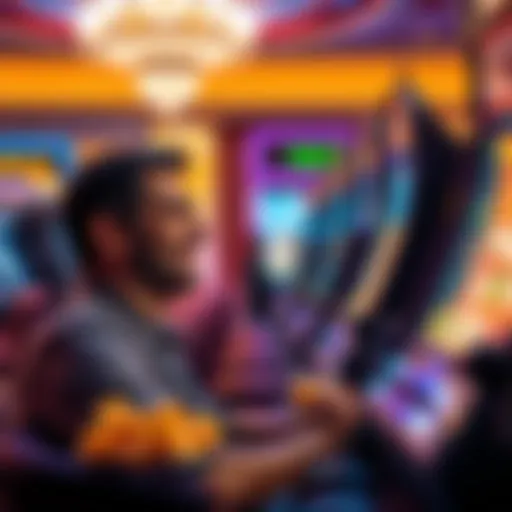 A person smiling while playing a slot machine at MGM in Las Vegas, chips and drinks nearby