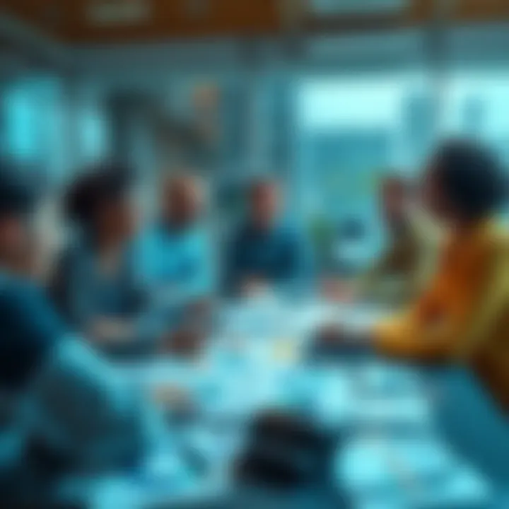 A group of diverse people discussing strategies to increase profits around a table with charts and graphs
