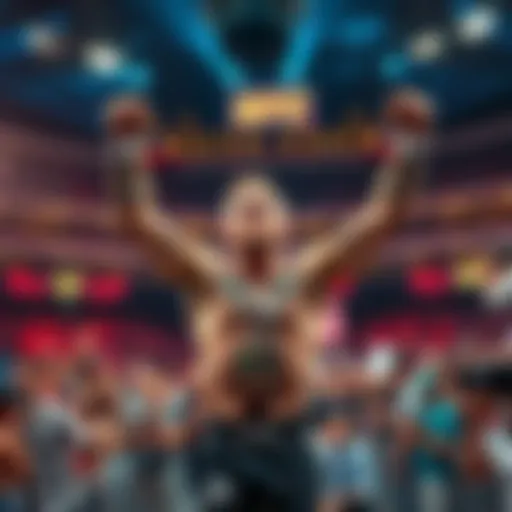 McGregor raises his arms in celebration after a significant fight victory, surrounded by fans and teammates in an arena