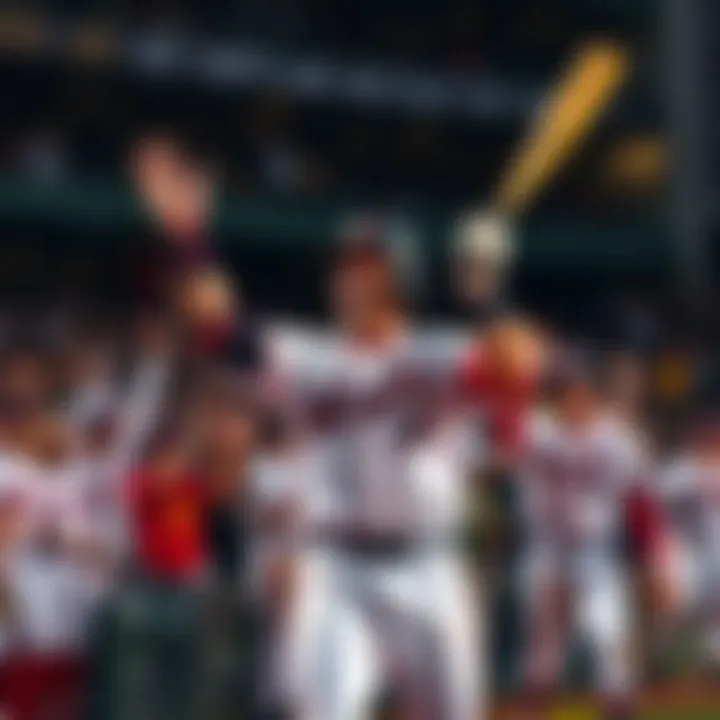 McKinstry celebrating after hitting the game-winning home run in the 11th inning, teammates cheering in the background