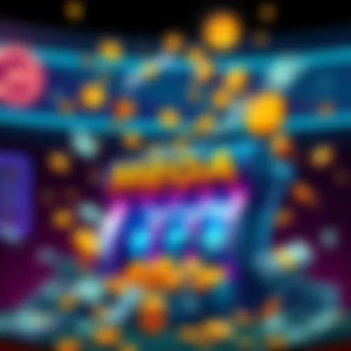 Illustration of a jackpot machine with rising coins and bills, symbolizing the Mega lottery jackpot growth