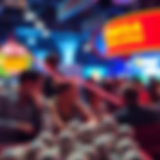 A graphic showing a downward trend in Mega Millions ticket sales with disappointed players in the background.