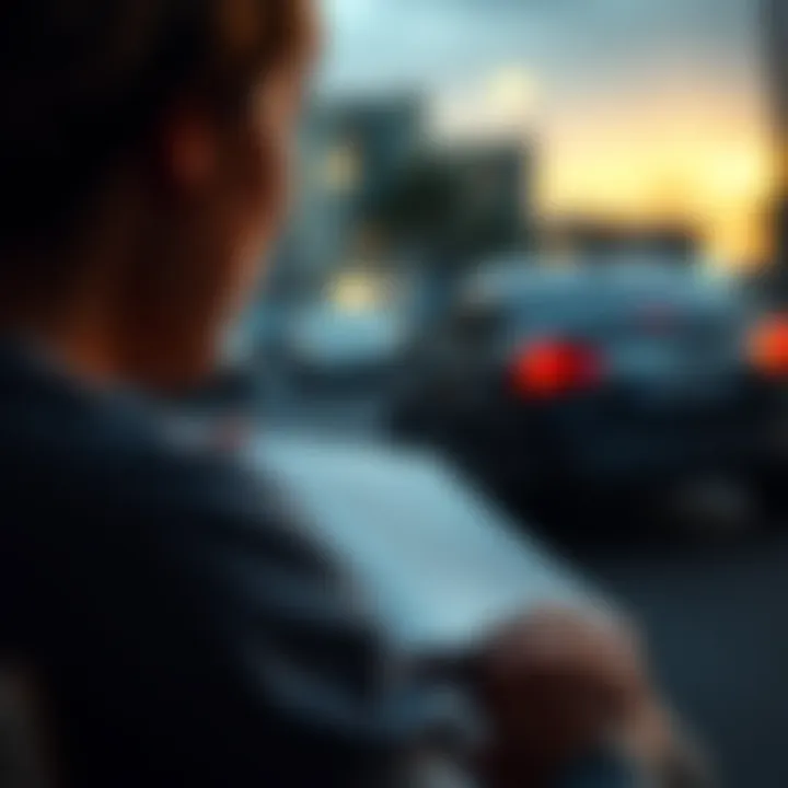 A person reflecting on mental health and finances, holding a journal with notes on debt repayment and healthy habits