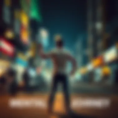 Mental Strength Journey A person standing strong looking ahead, symbolizing determination after overcoming gambling addiction, with a blurred background of city life.