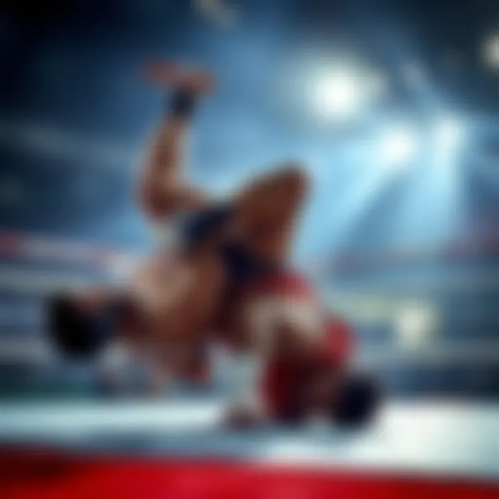Merab demonstrates his skill by taking down his opponent during a match, showcasing athleticism and technique.