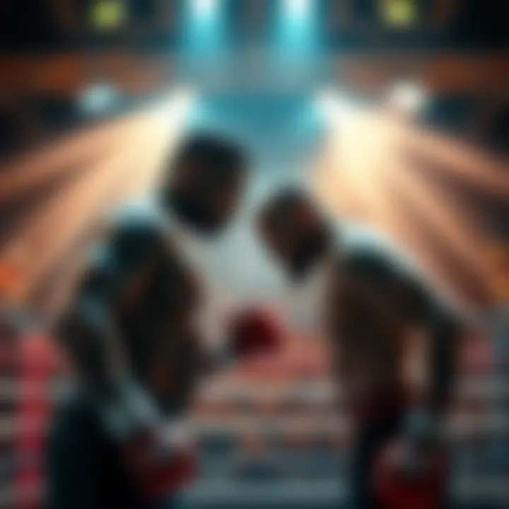 Merab and Yan in a tense standoff inside the fighting ring, showcasing their intense expressions and athletic build.