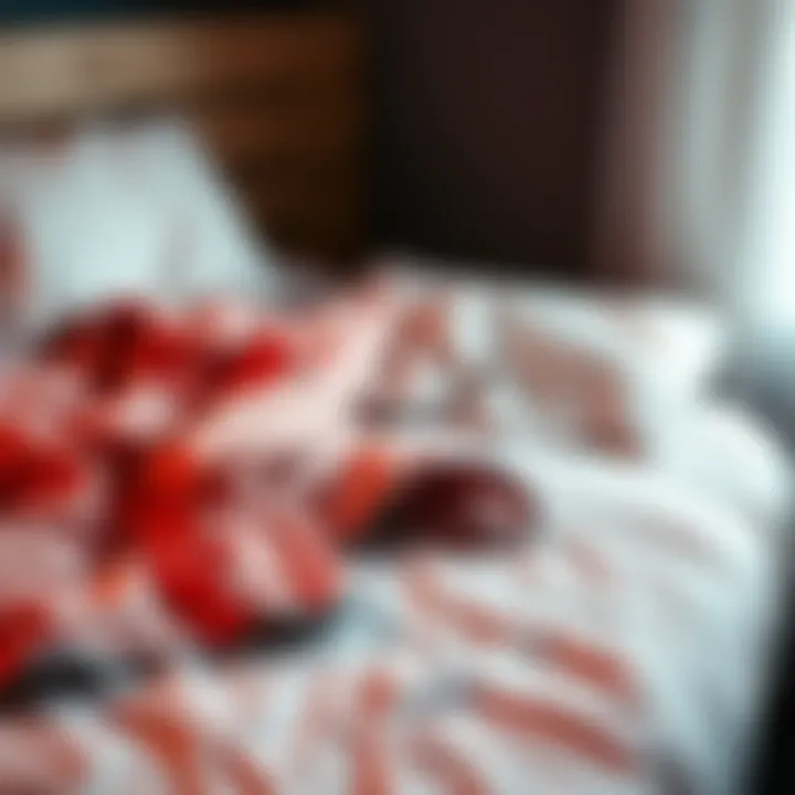 A messy bed scene showing a rumpled blanket and pillow, hinting at a recent mishap