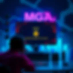 A computer screen displaying a warning about a security breach in MGA's system with a concerned player nearby.