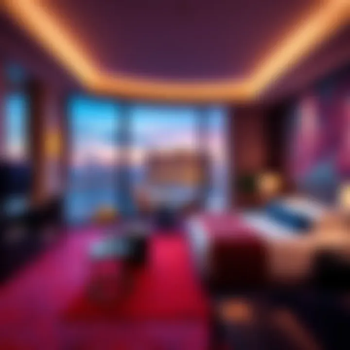 MGM Suite Unlocking A luxurious MGM suite with a view, showcasing the spacious interior and elegant decor, hinting at exclusive access for Platinum members.